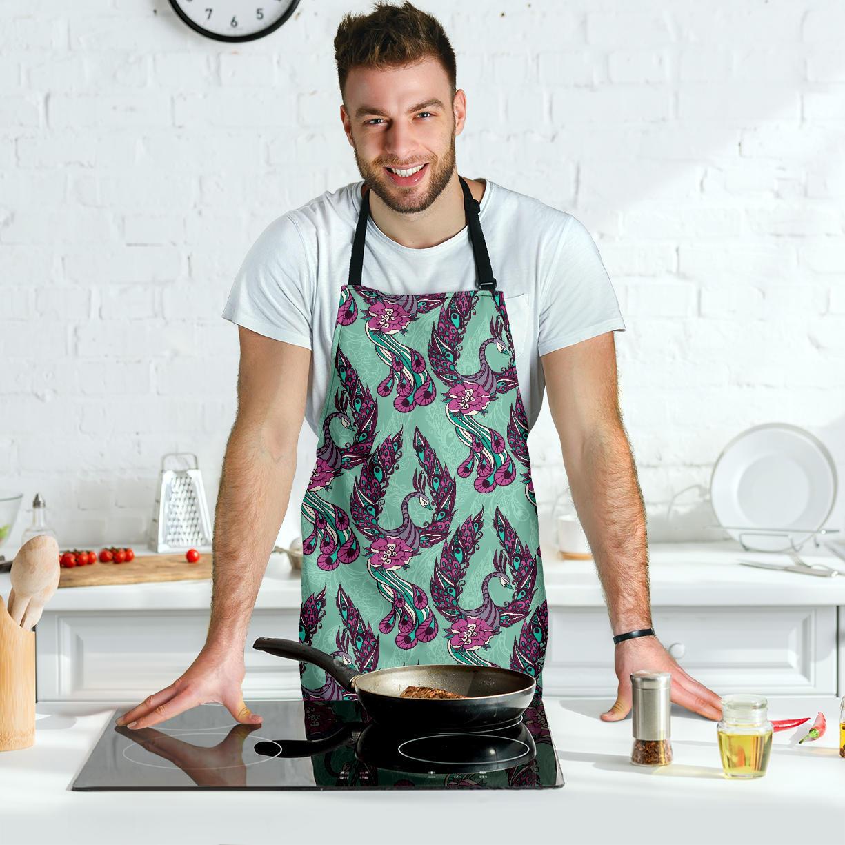 Phoenix Floral Print Pattern Men's Apron-grizzshop