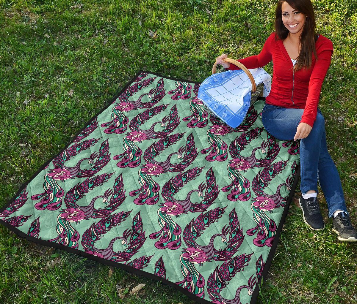 Phoenix Floral Print Pattern Quilt-grizzshop