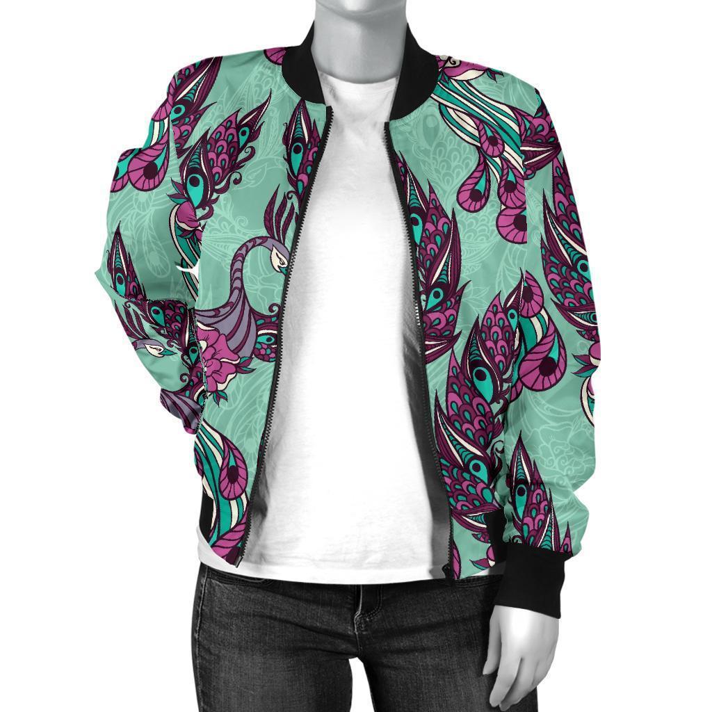 Phoenix Floral Print Pattern Women Casual Bomber Jacket-grizzshop