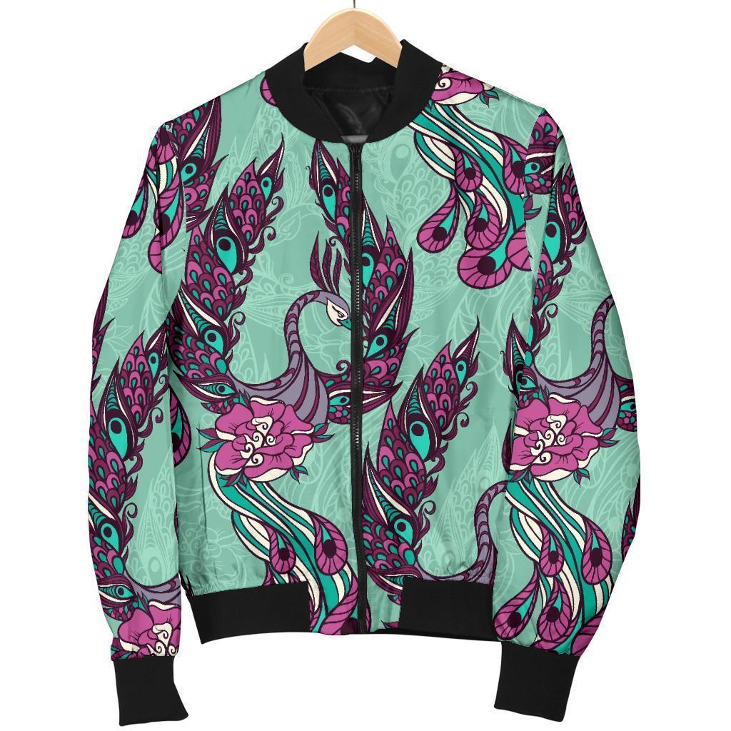Phoenix Floral Print Pattern Women Casual Bomber Jacket-grizzshop