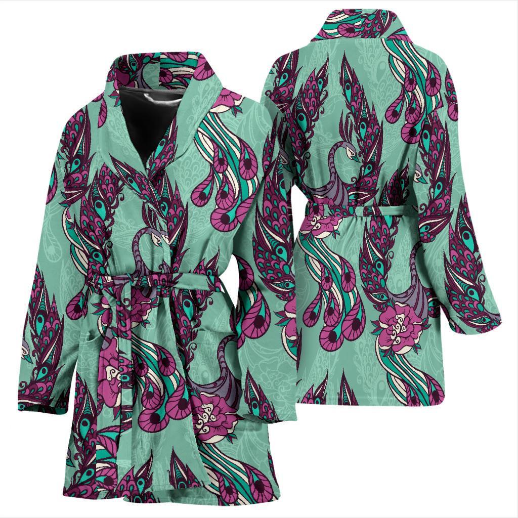 Phoenix Floral Print Pattern Women Long Robe-grizzshop