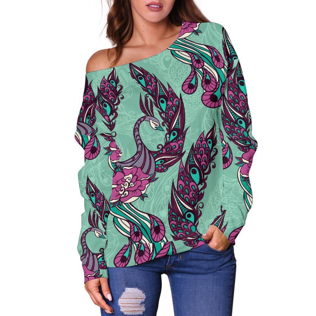 Phoenix Floral Print Pattern Women Off Shoulder Sweatshirt-grizzshop