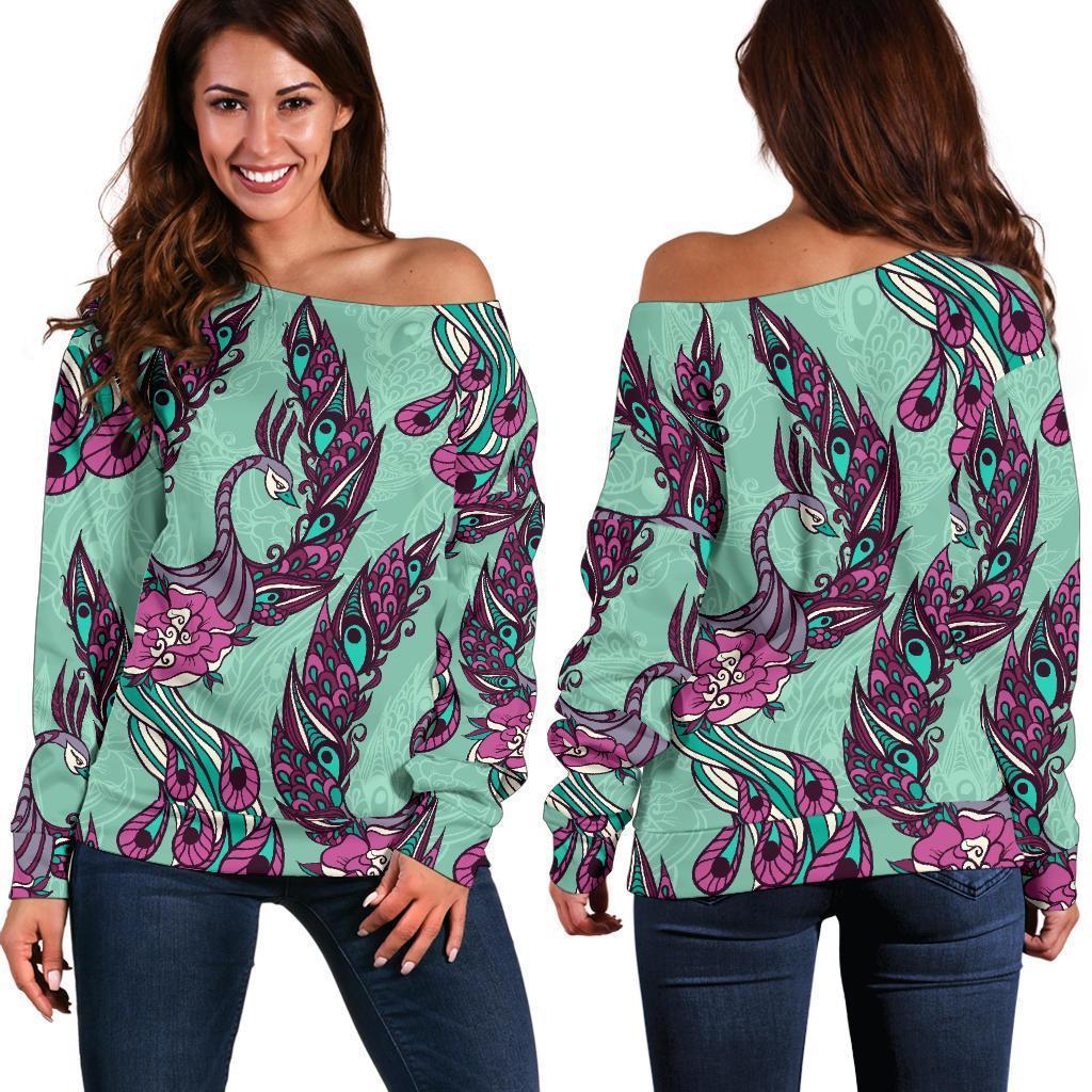 Phoenix Floral Print Pattern Women Off Shoulder Sweatshirt-grizzshop