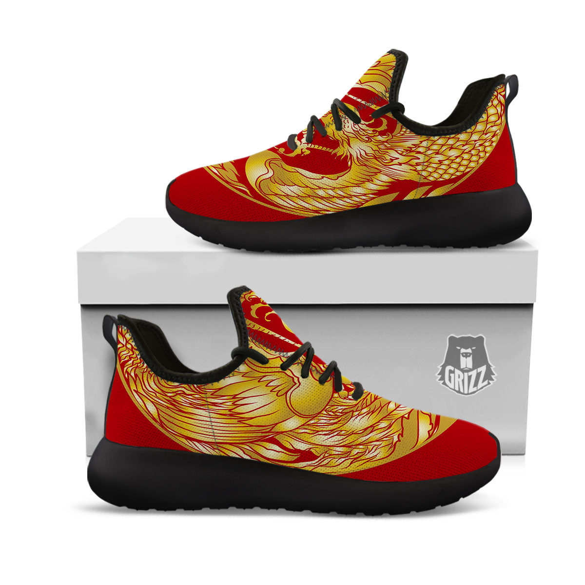 Phoenix Japanese Print Black Athletic Shoes-grizzshop