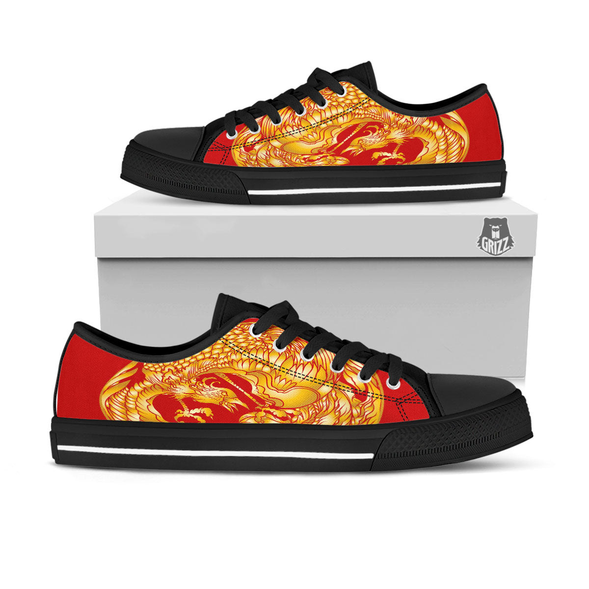 Phoenix Japanese Print Black Low Top Shoes-grizzshop