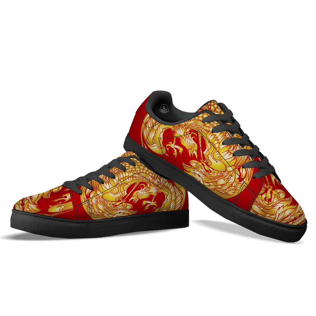 Phoenix Japanese Print Black Low Top Sneakers-grizzshop
