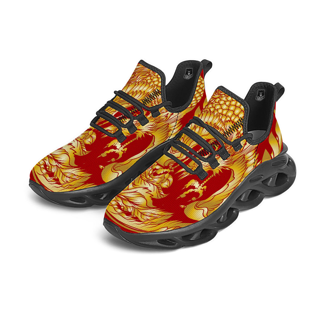 Phoenix Japanese Print Black Running Shoes-grizzshop