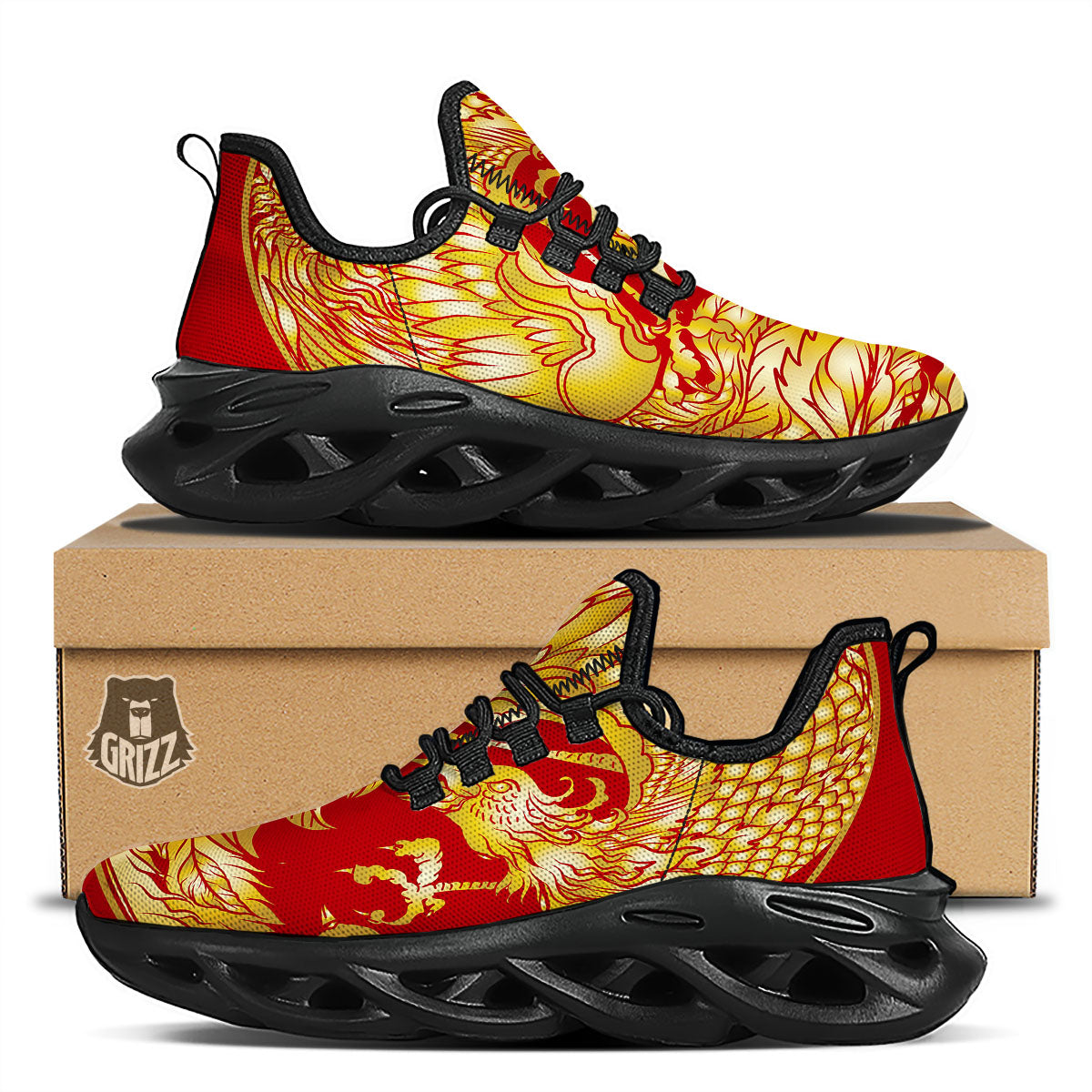 Phoenix Japanese Print Black Running Shoes-grizzshop