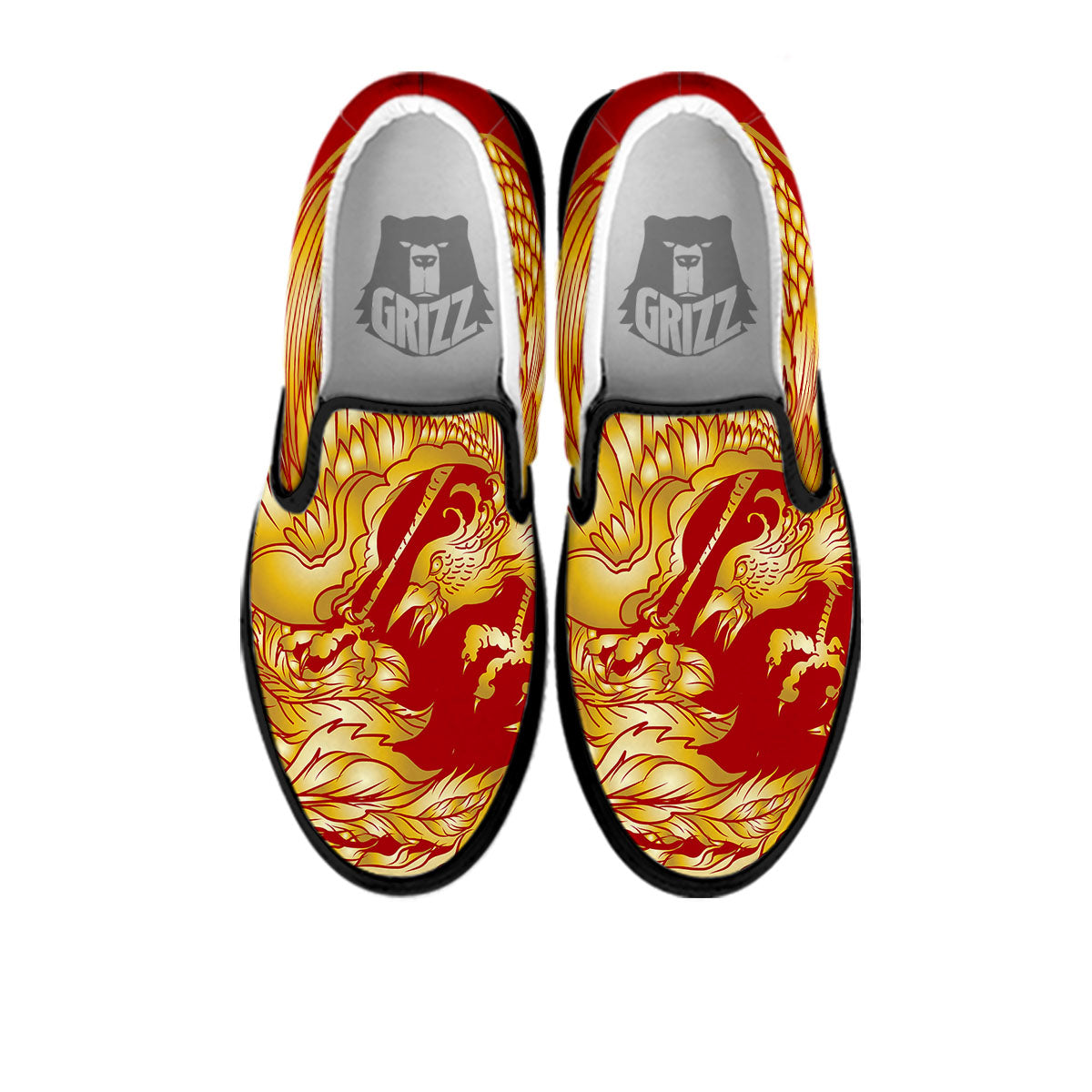 Phoenix Japanese Print Black Slip On Shoes-grizzshop