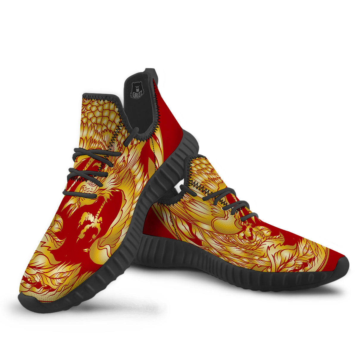 Phoenix Japanese Print Black Walking Shoes-grizzshop