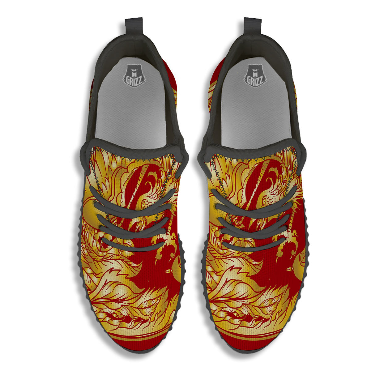 Phoenix Japanese Print Black Walking Shoes-grizzshop