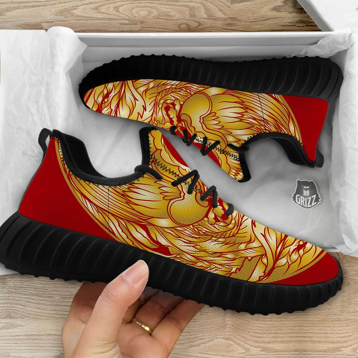 Phoenix Japanese Print Black Walking Shoes-grizzshop
