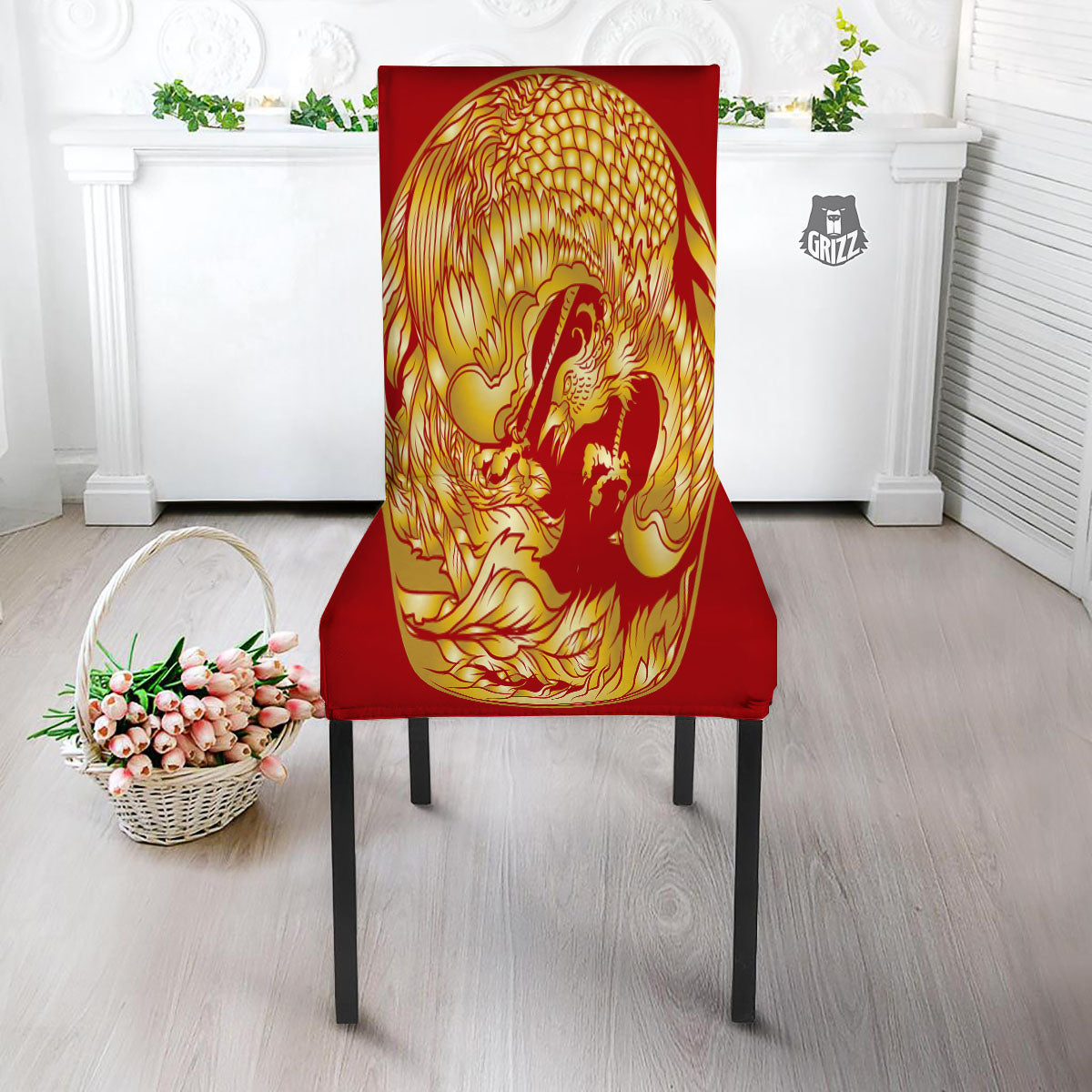 Phoenix Japanese Print Dining Chair Slipcover-grizzshop