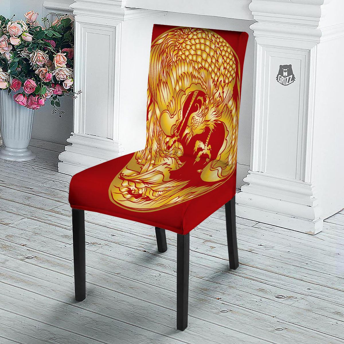 Phoenix Japanese Print Dining Chair Slipcover-grizzshop