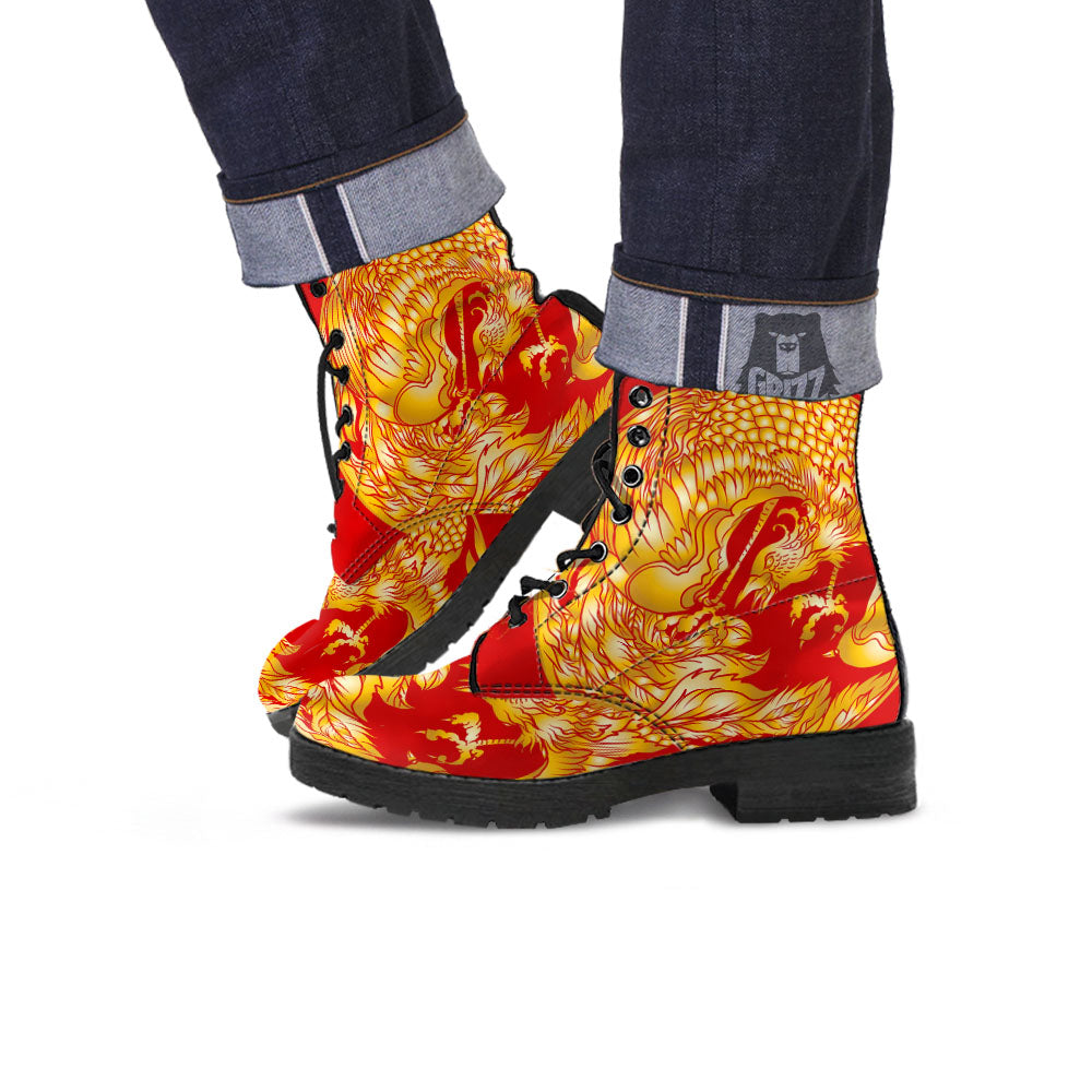Phoenix Japanese Print Leather Boots-grizzshop