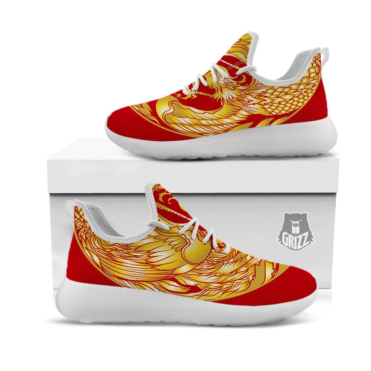 Phoenix Japanese Print White Athletic Shoes-grizzshop