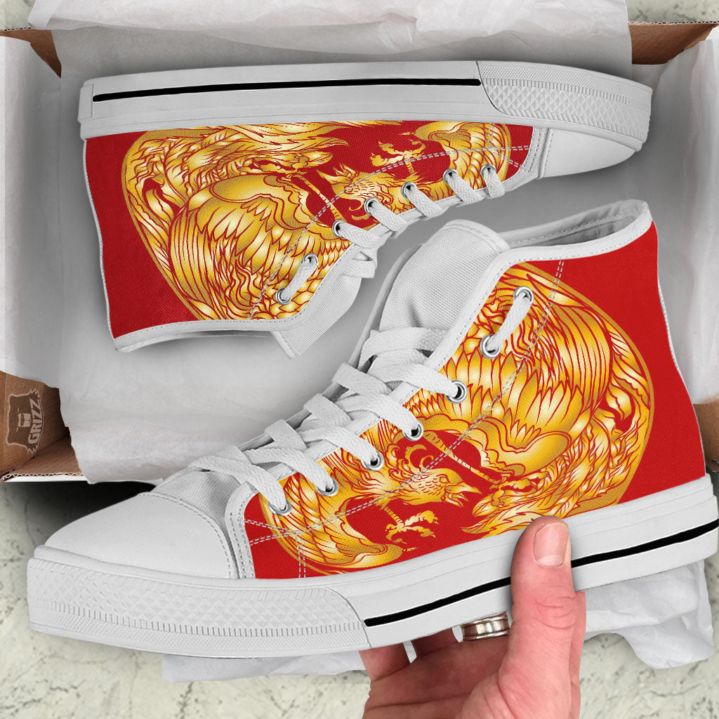 Phoenix Japanese Print White High Top Shoes-grizzshop