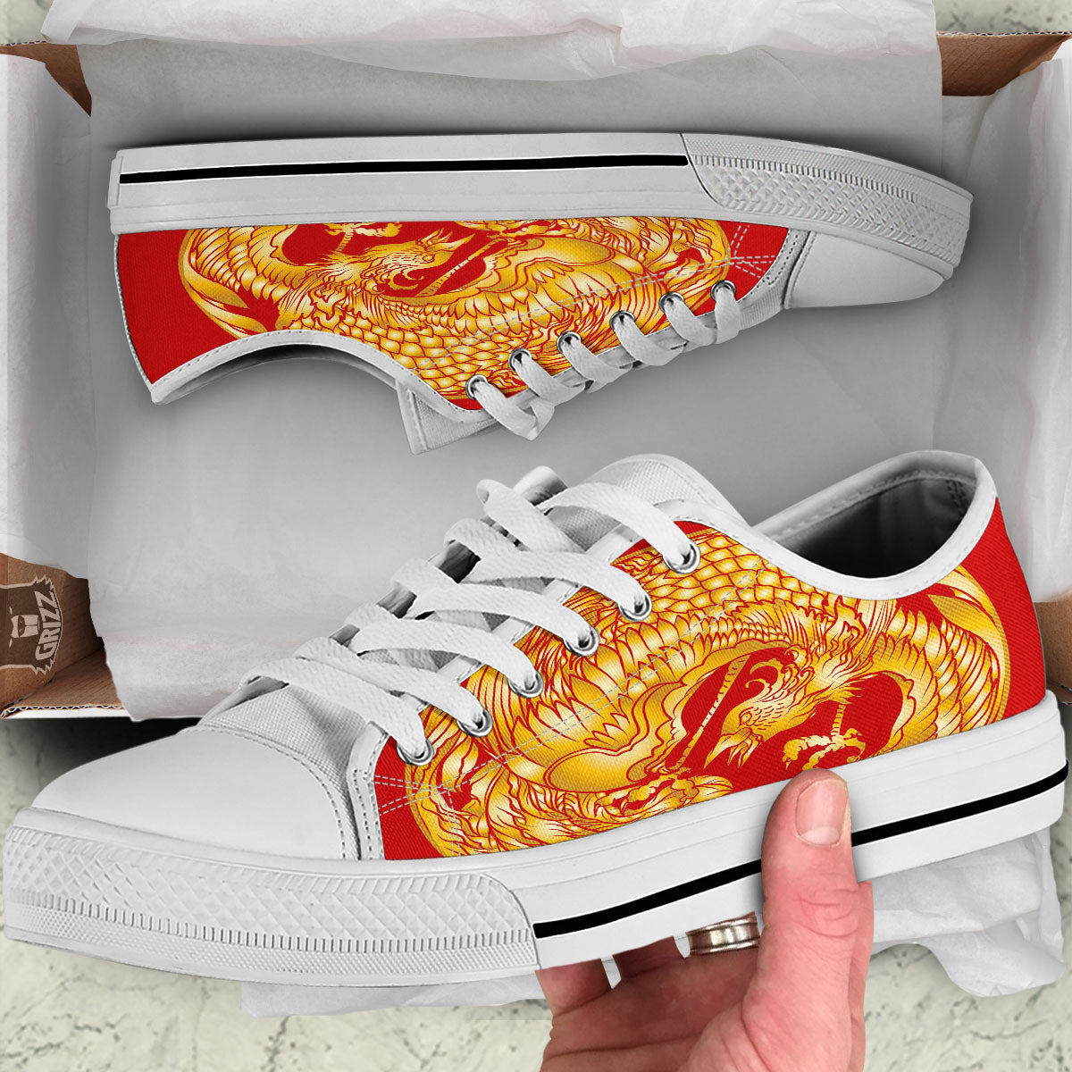 Phoenix Japanese Print White Low Top Shoes-grizzshop
