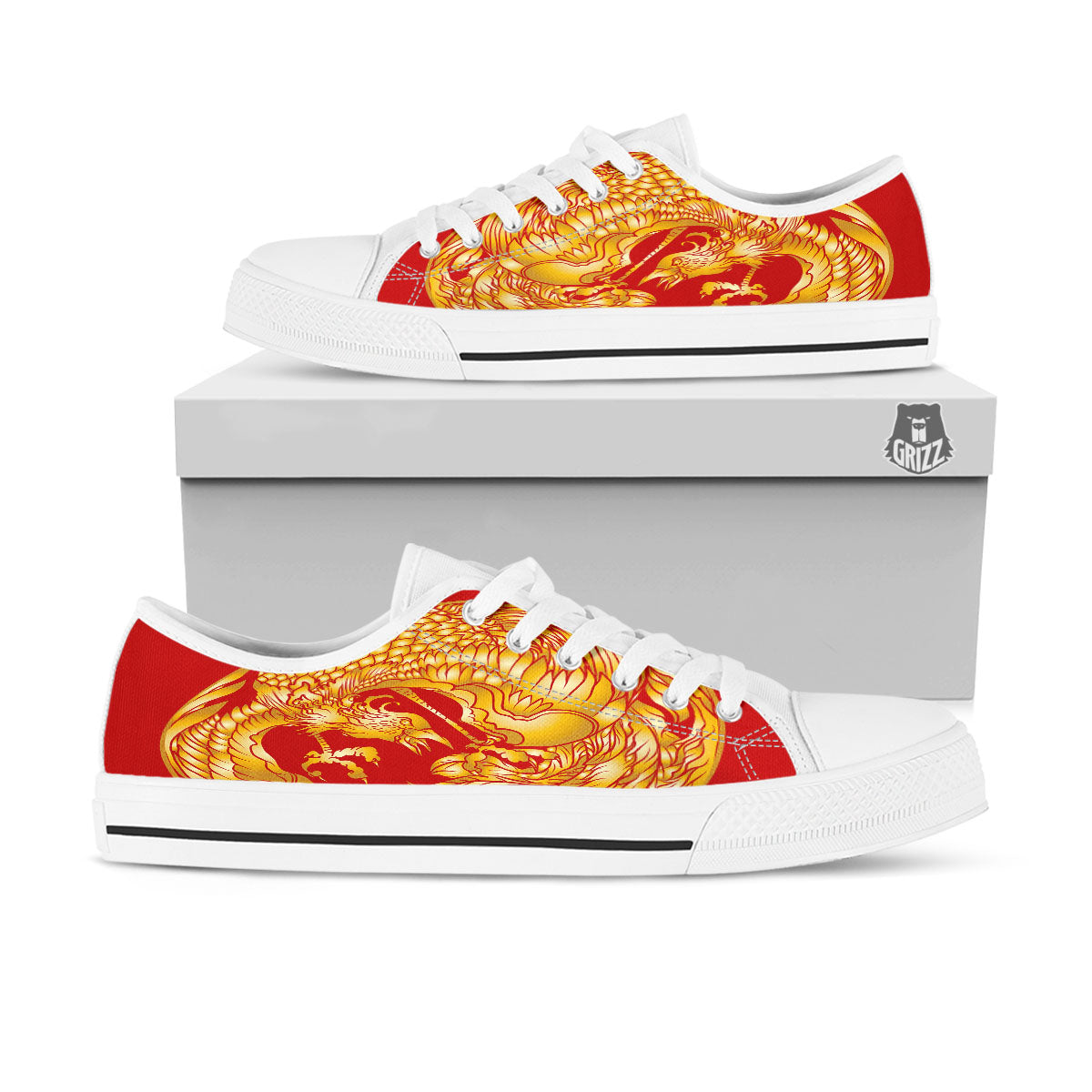 Phoenix Japanese Print White Low Top Shoes-grizzshop
