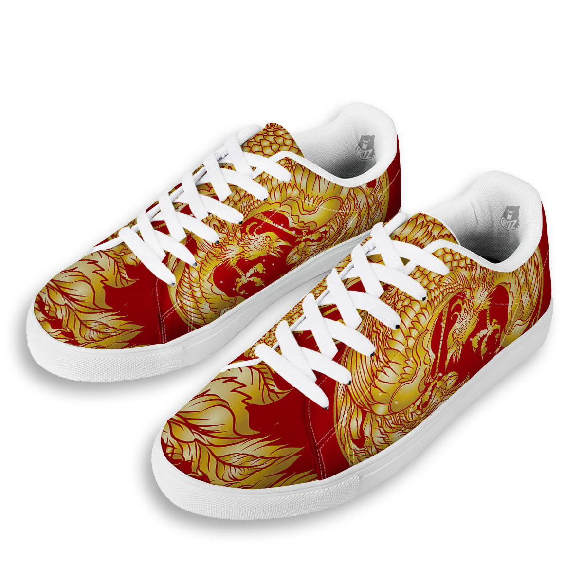 Phoenix Japanese Print White Low Top Sneakers-grizzshop