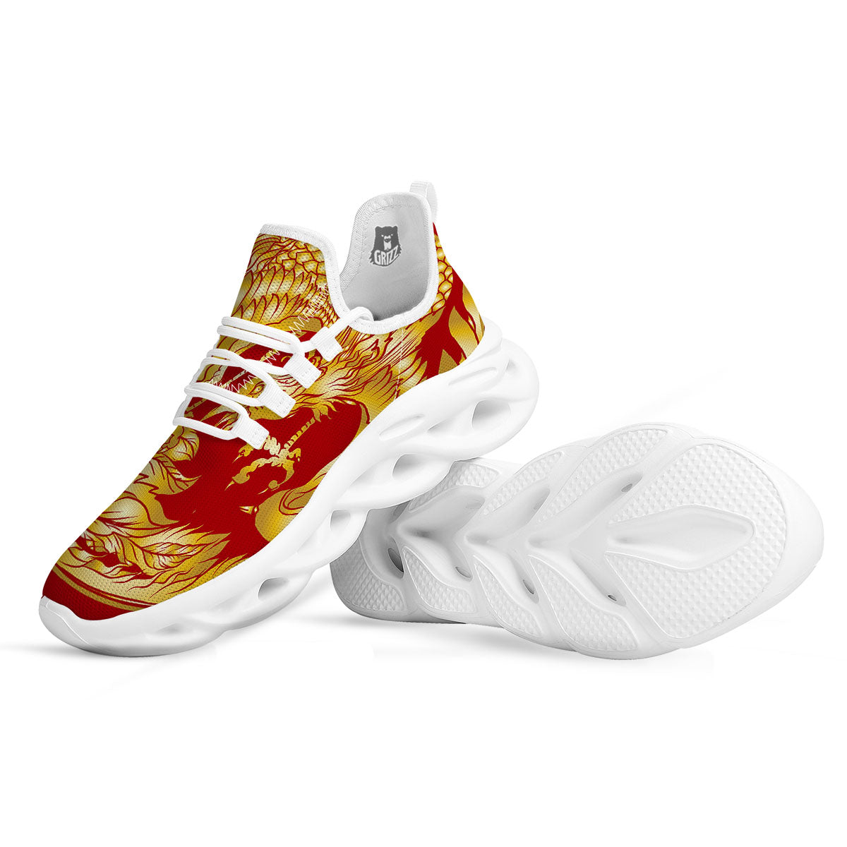 Phoenix Japanese Print White Running Shoes-grizzshop