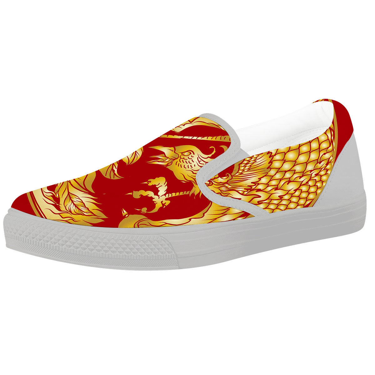 Phoenix Japanese Print White Slip On Shoes-grizzshop