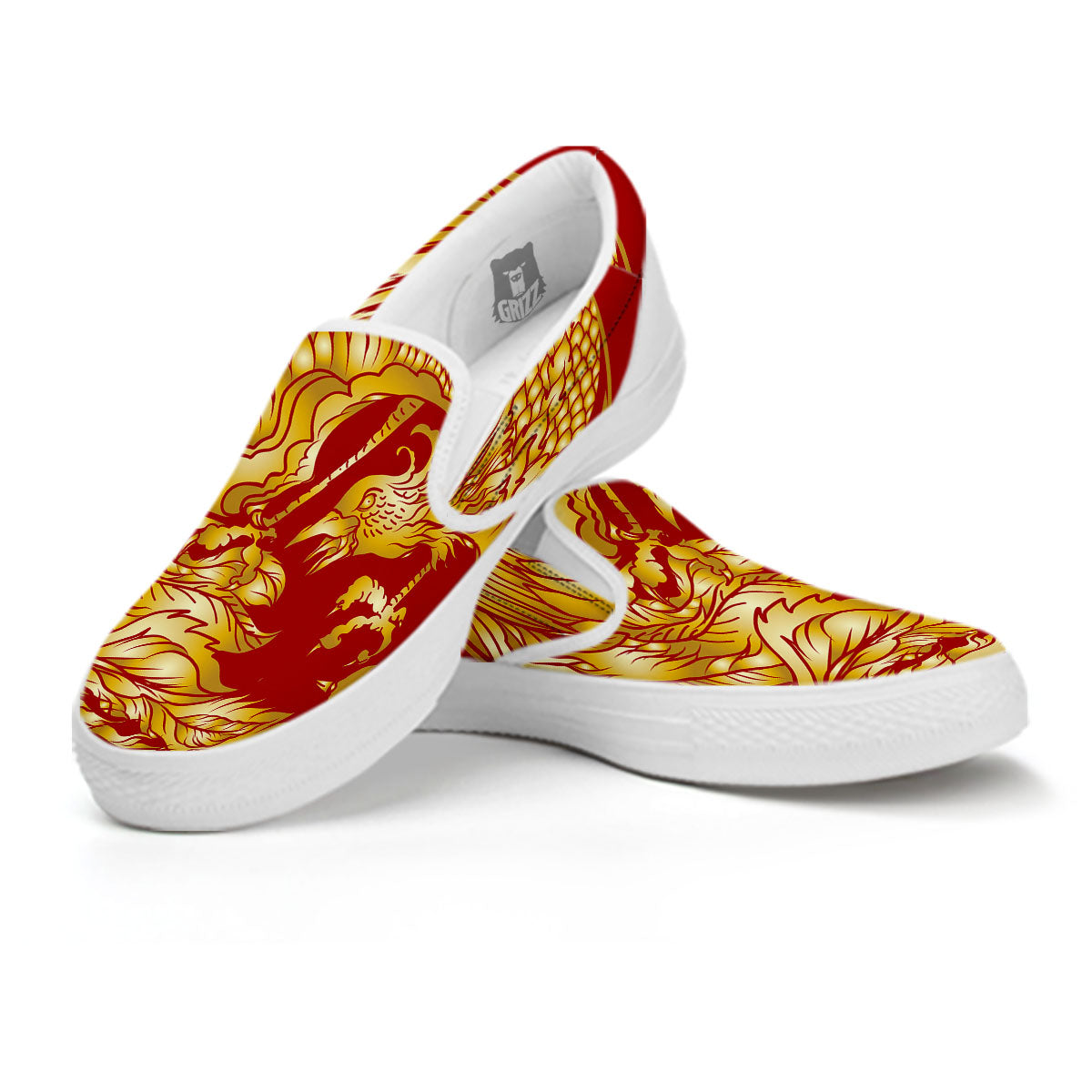 Phoenix Japanese Print White Slip On Shoes-grizzshop