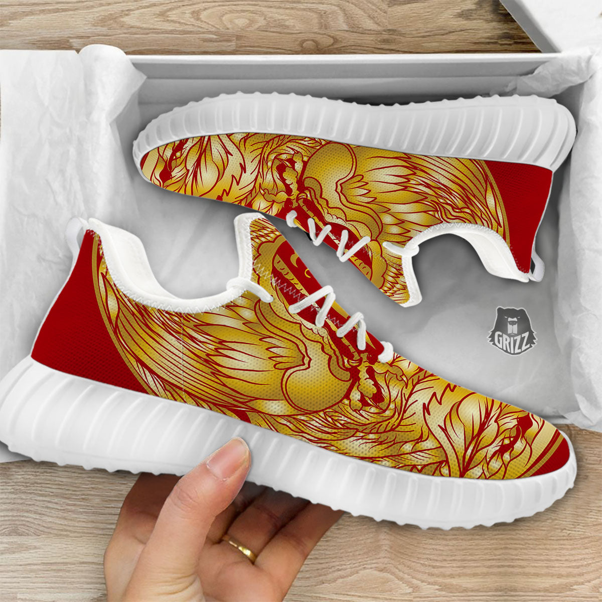 Phoenix Japanese Print White Walking Shoes-grizzshop