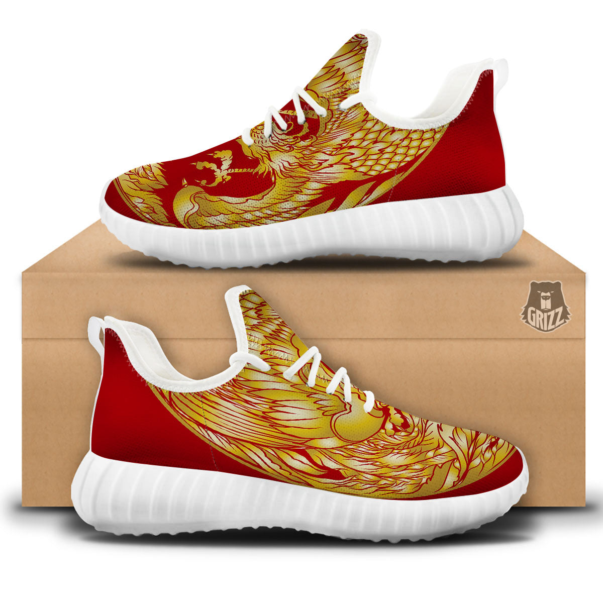 Phoenix Japanese Print White Walking Shoes-grizzshop