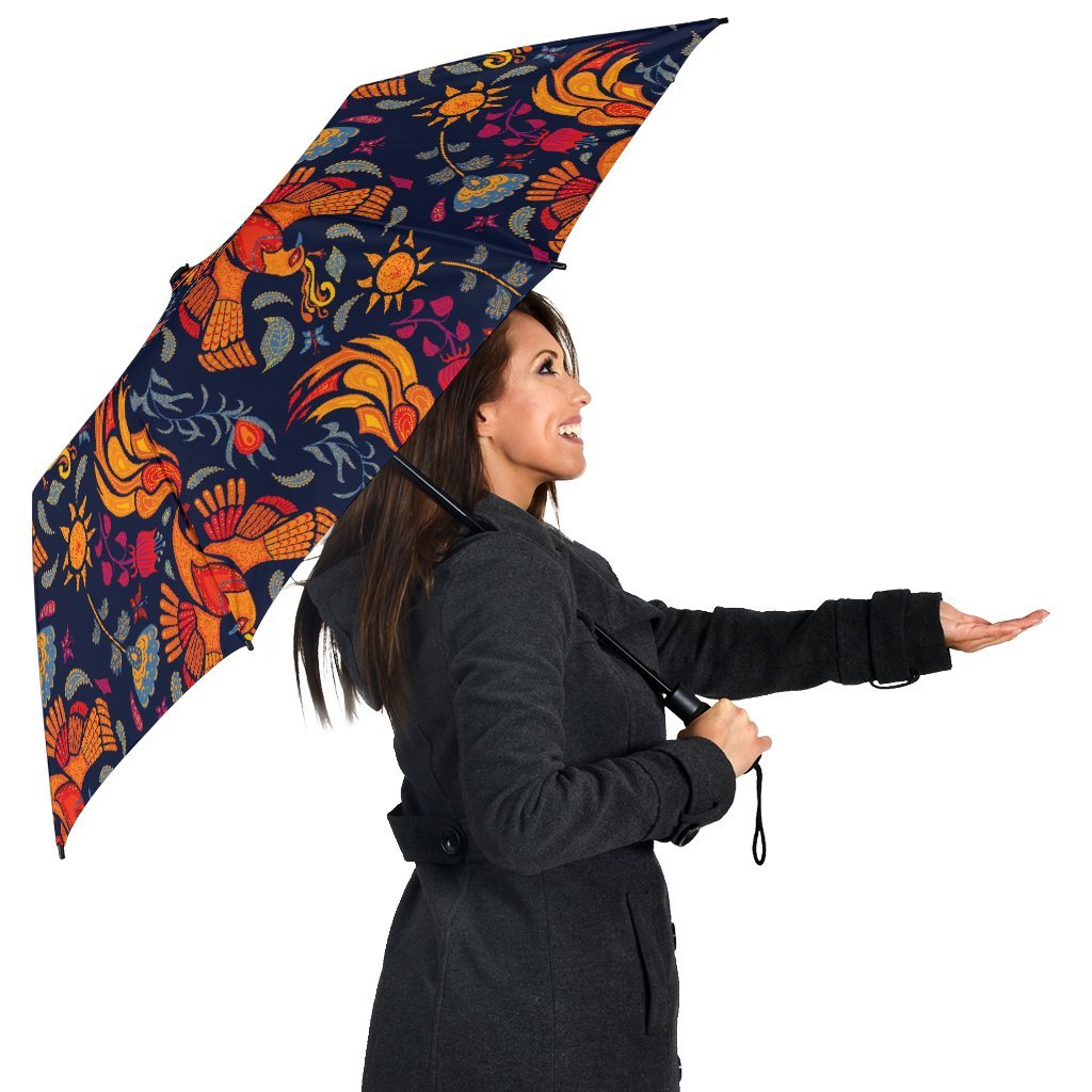 Phoenix Pattern Print Automatic Foldable Umbrella-grizzshop