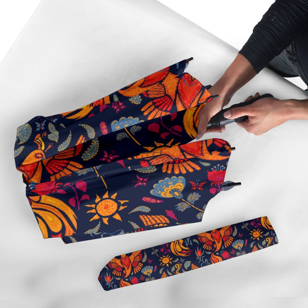 Phoenix Pattern Print Automatic Foldable Umbrella-grizzshop