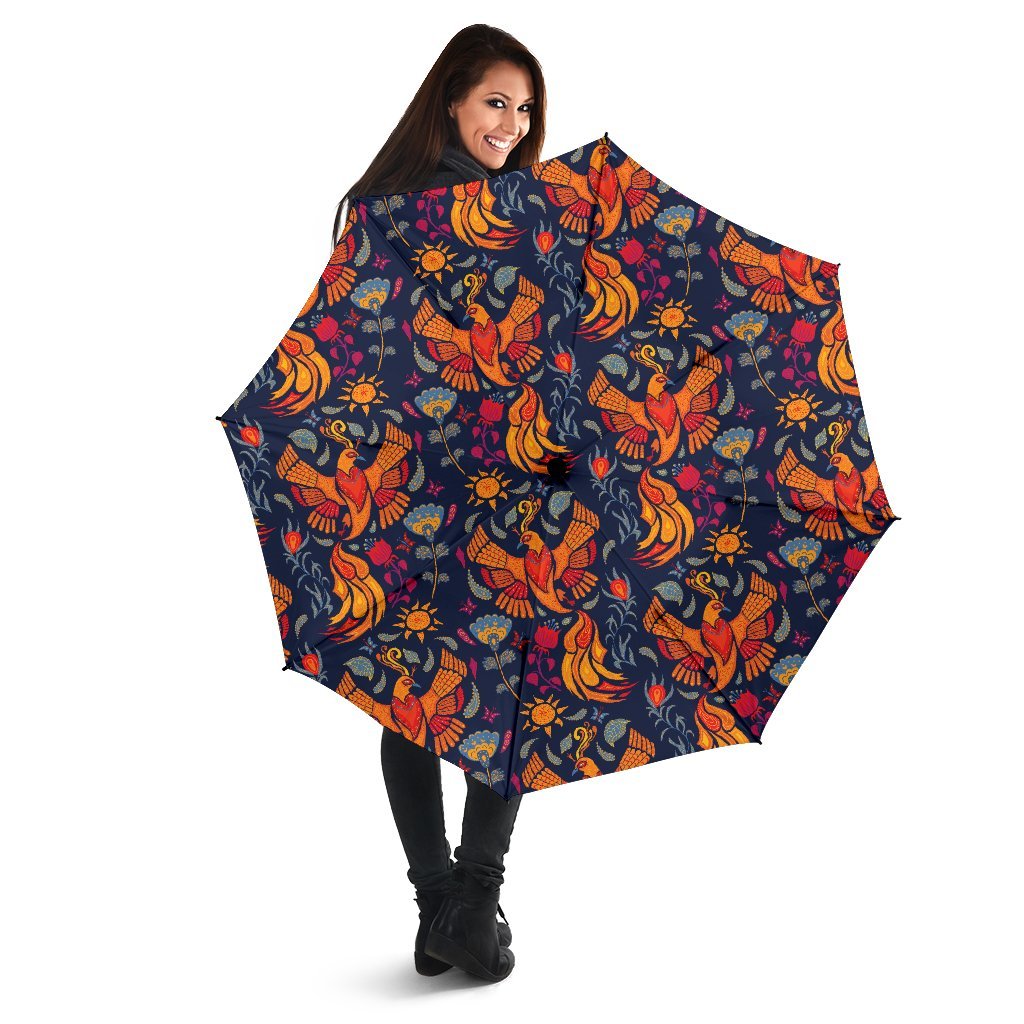 Phoenix Pattern Print Automatic Foldable Umbrella-grizzshop