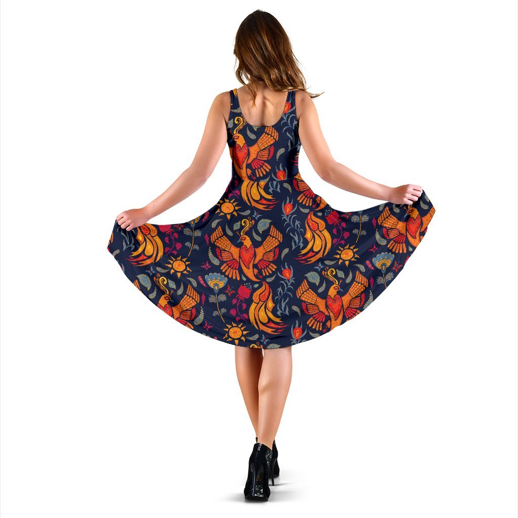 Phoenix Pattern Print Dress-grizzshop