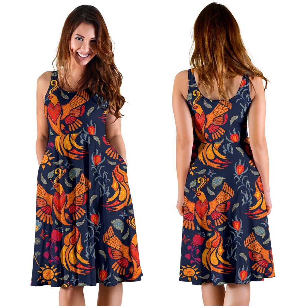 Phoenix Pattern Print Dress-grizzshop