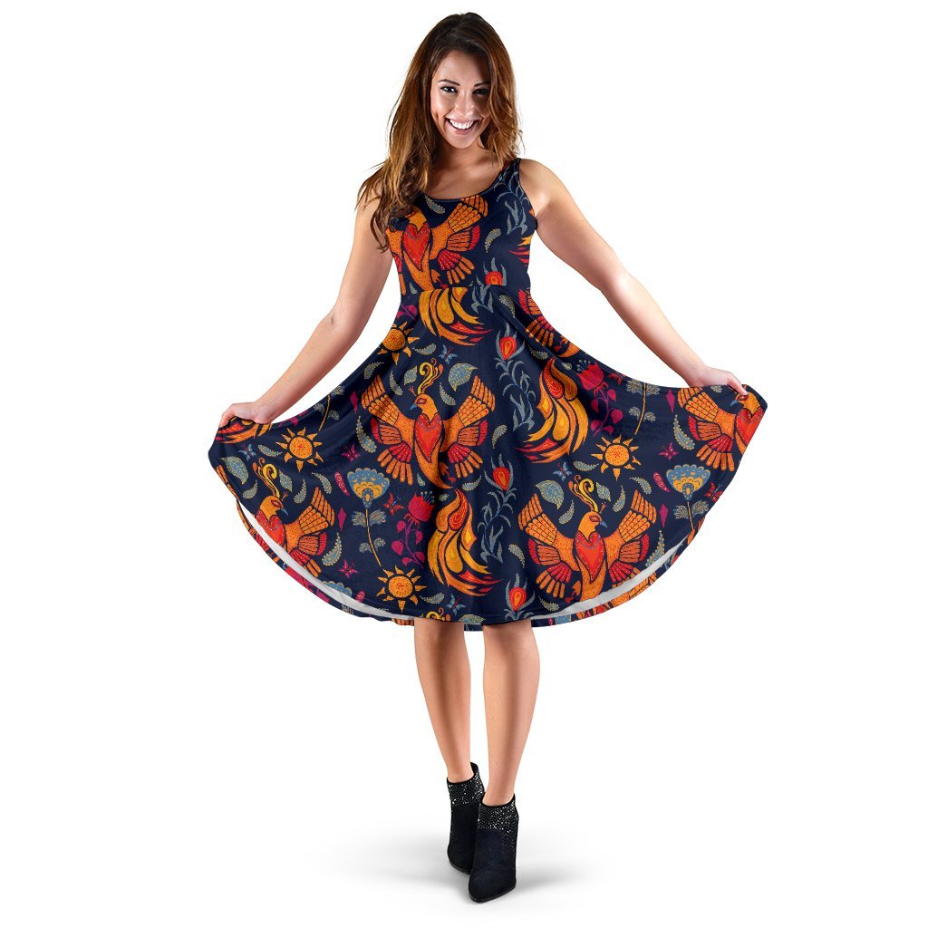 Phoenix Pattern Print Dress-grizzshop
