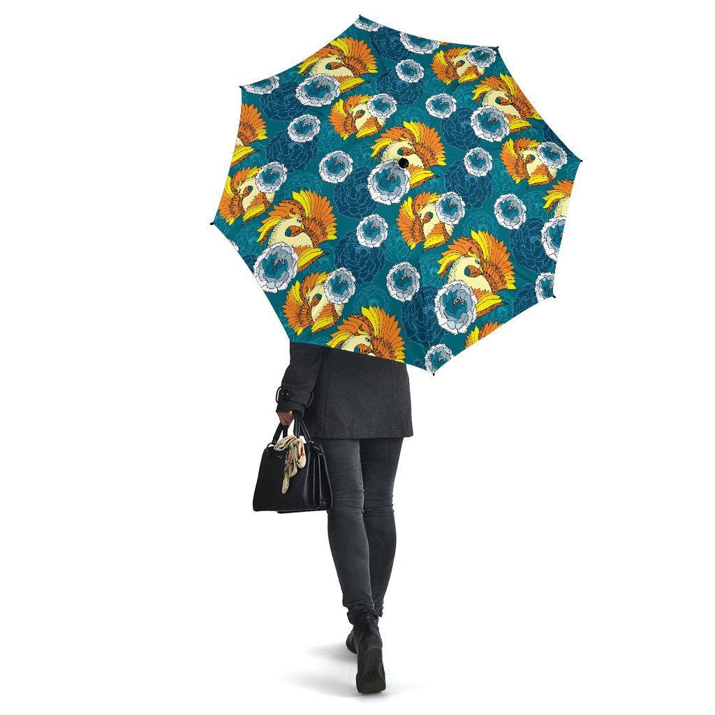 Phoenix Pattern Print Floral Automatic Foldable Umbrella-grizzshop