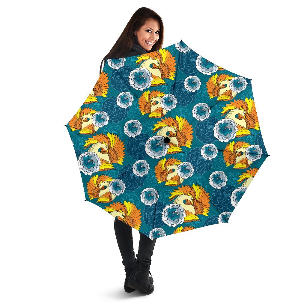 Phoenix Pattern Print Floral Automatic Foldable Umbrella-grizzshop