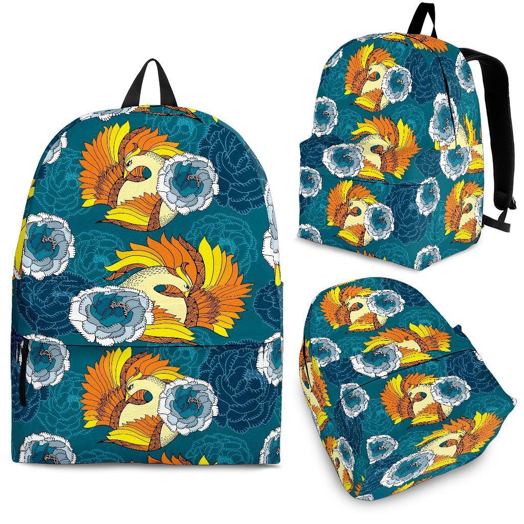 Phoenix Pattern Print Floral Backpack-grizzshop