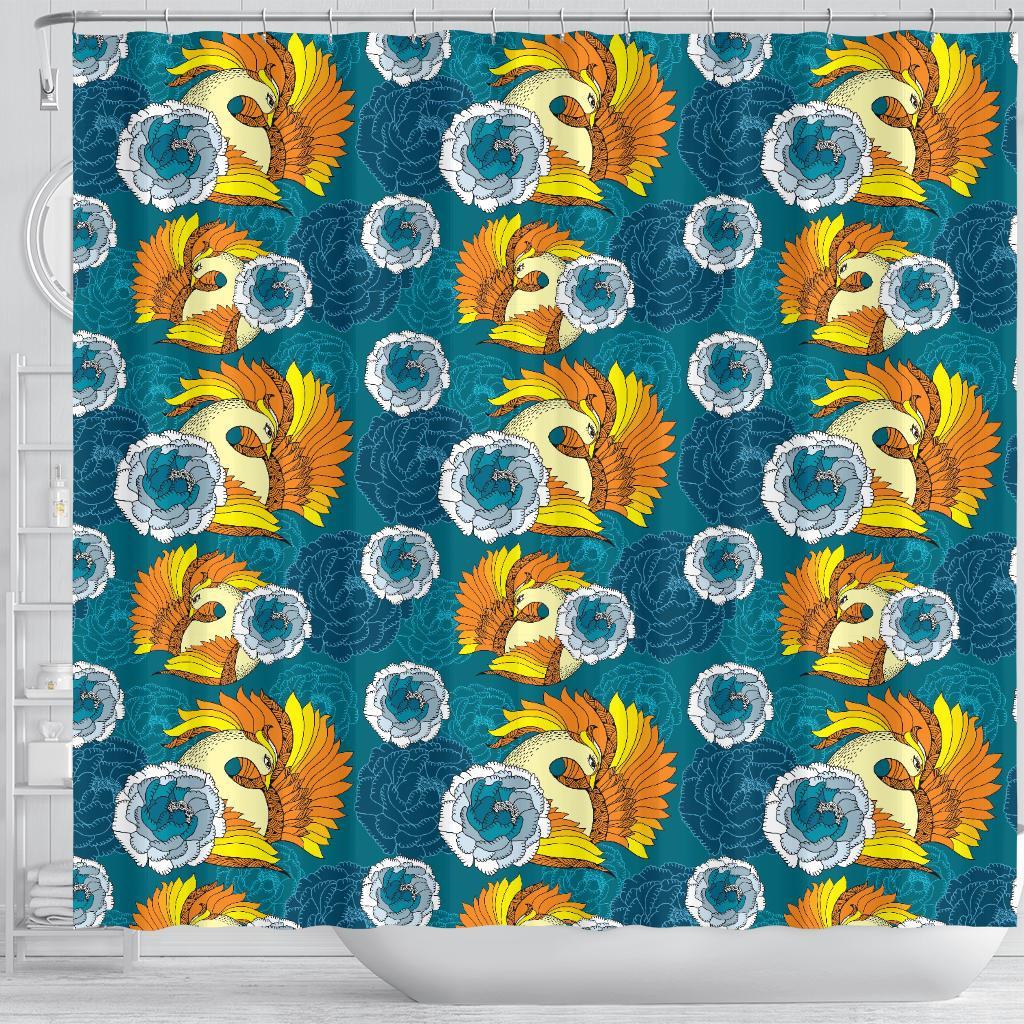 Phoenix Pattern Print Floral Bathroom Shower Curtain-grizzshop