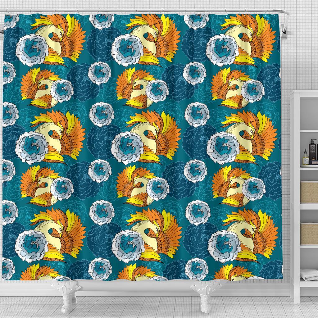 Phoenix Pattern Print Floral Bathroom Shower Curtain-grizzshop