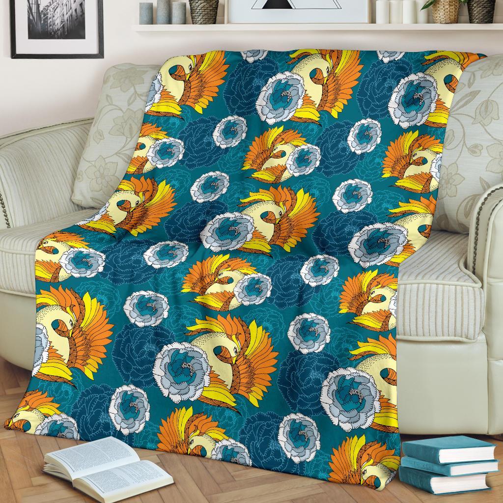 Phoenix Pattern Print Floral Blanket-grizzshop