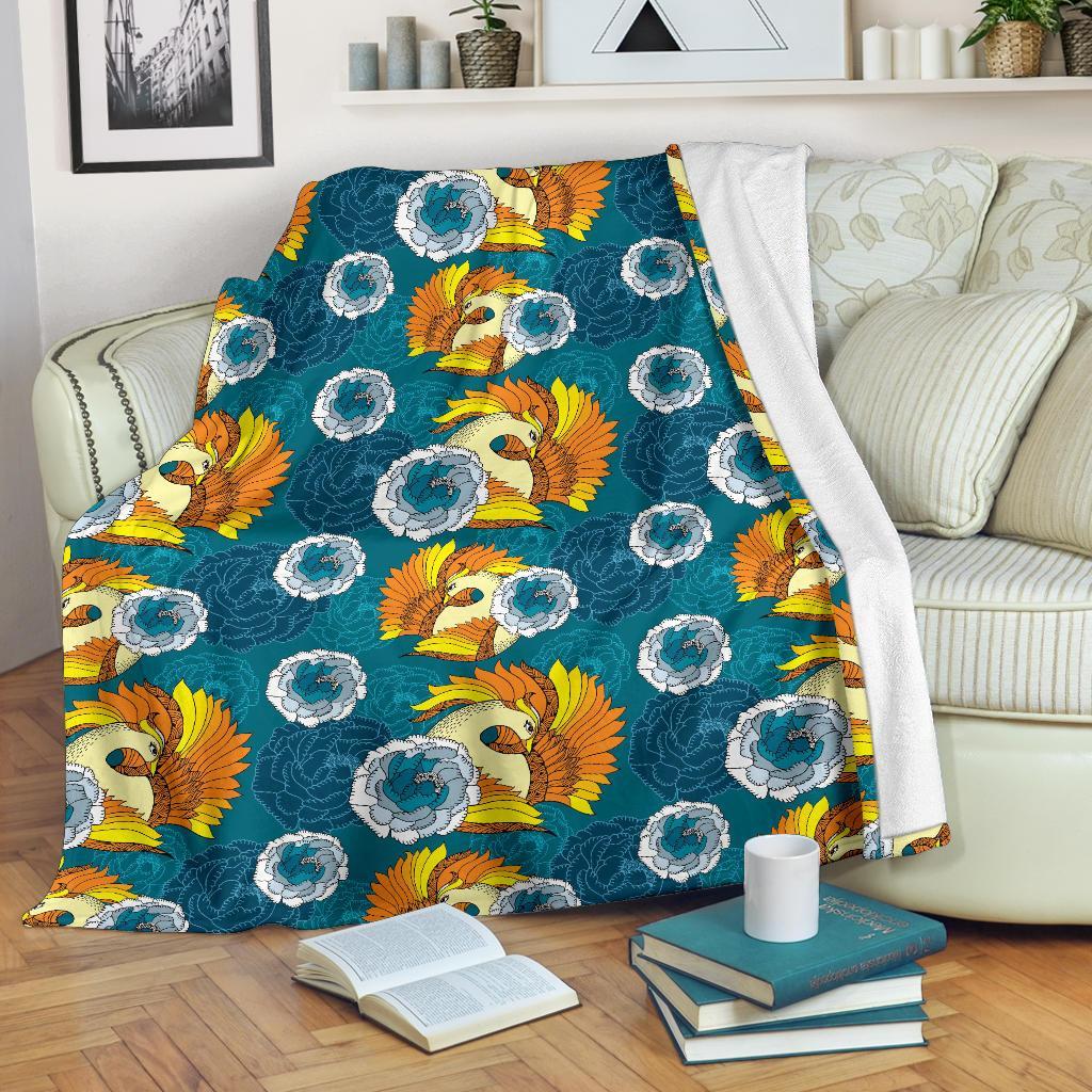 Phoenix Pattern Print Floral Blanket-grizzshop