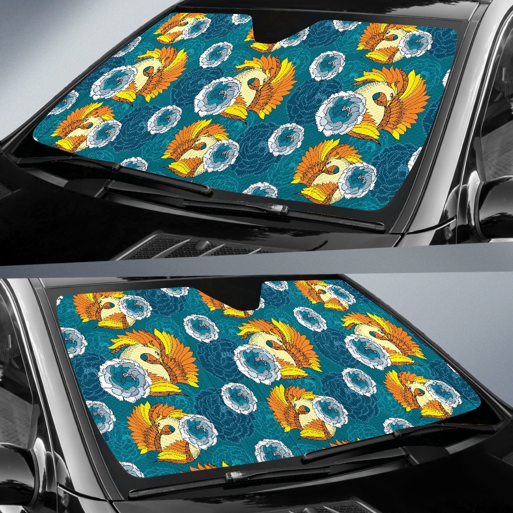 Phoenix Pattern Print Floral Car Sun Shade-grizzshop