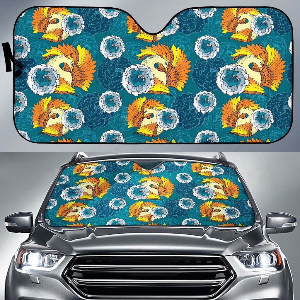 Phoenix Pattern Print Floral Car Sun Shade-grizzshop