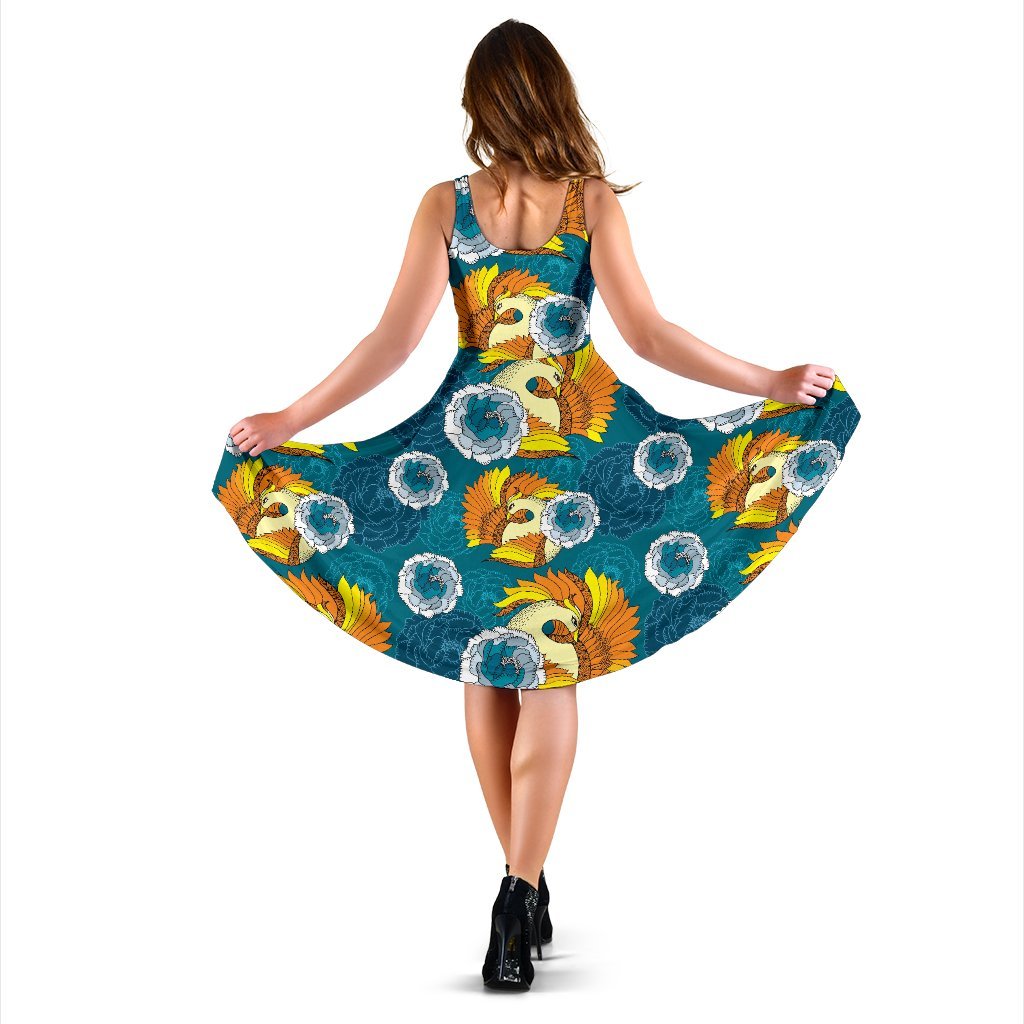 Phoenix Pattern Print Floral Dress-grizzshop