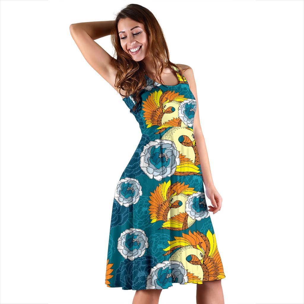 Phoenix Pattern Print Floral Dress-grizzshop