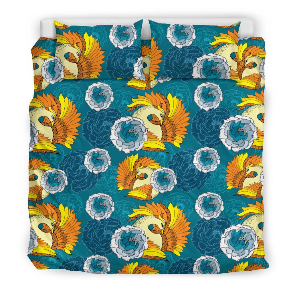 Phoenix Pattern Print Floral Duvet Cover Bedding Set-grizzshop