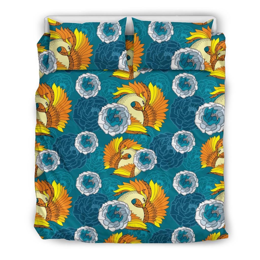 Phoenix Pattern Print Floral Duvet Cover Bedding Set-grizzshop