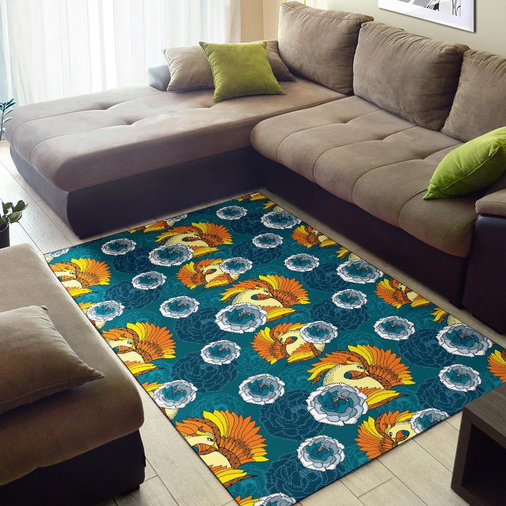Phoenix Pattern Print Floral Floor Mat-grizzshop