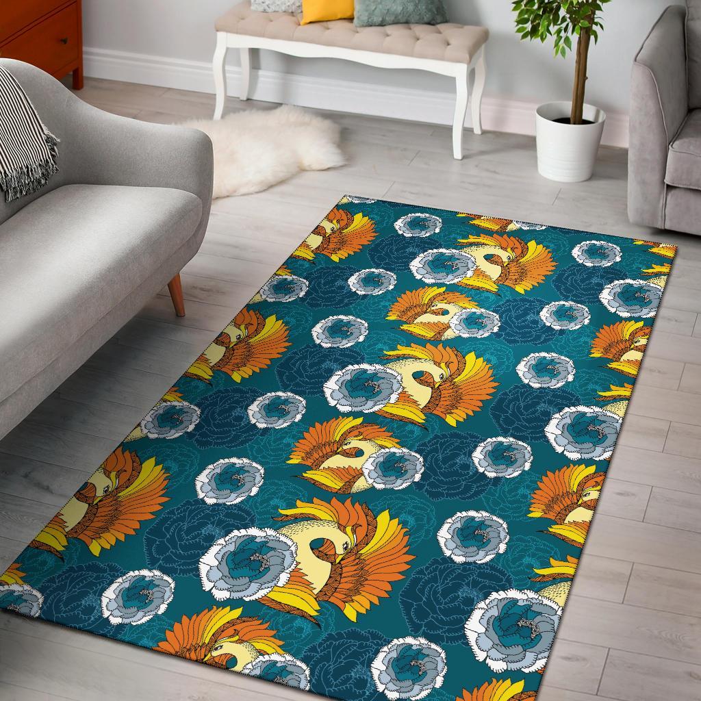 Phoenix Pattern Print Floral Floor Mat-grizzshop